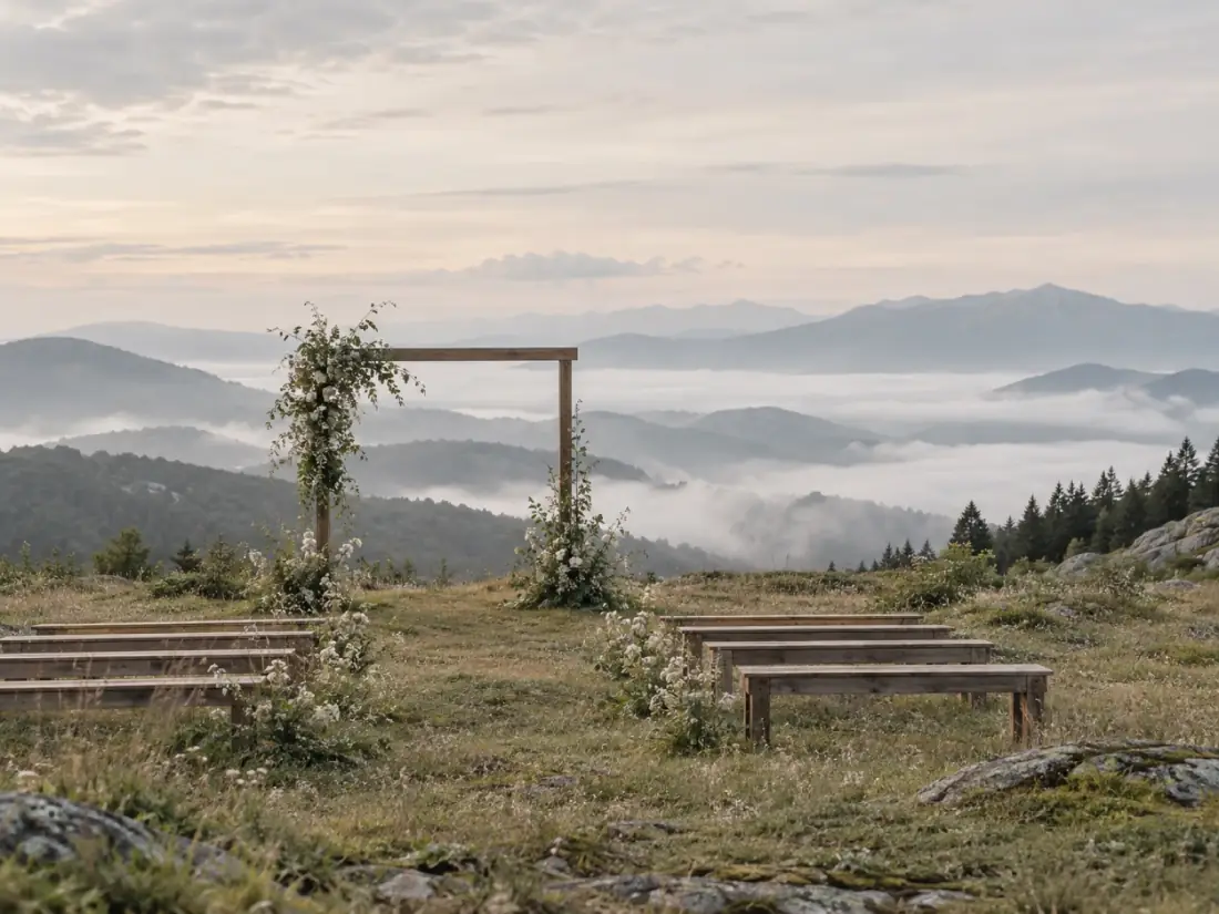 A mountain ceremony lookout with vast horizons and clear skies